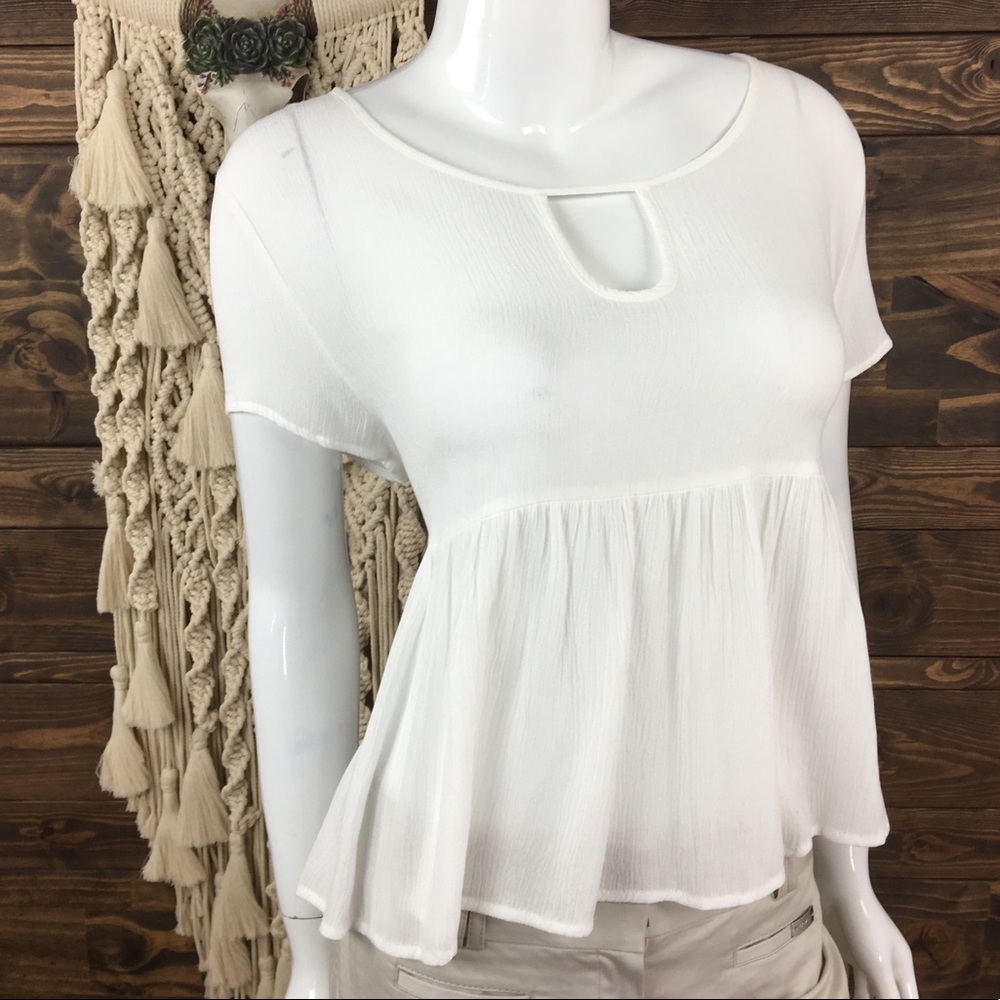 Papaya‎ | Ruched Babydoll Keyhole Flowy Blouse White